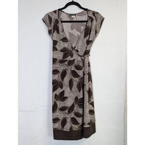 Y2K Wet Seal Wrap Dress Womens Small Brown Floral Slinky Flowy Earthy Hippie